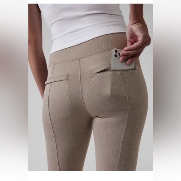 Athleta Delancey Herringbone Tight Tan High-Waisted Leggings size large - Picture 2 of 13